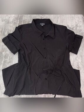 Halston Heritage Black Short-Sleeve Button Front Shirt Dress